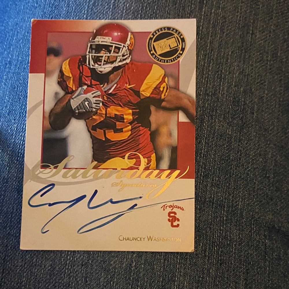 Chauncey Washington Autographed Football Card with Red and Gold Accents